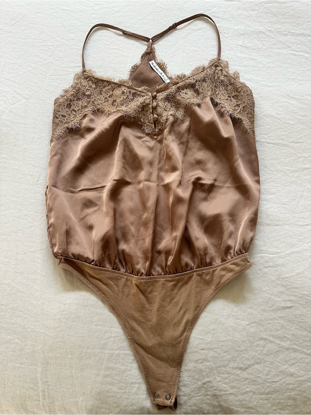 Abercrombie & Fitch Taupe Satin Lace-Trim Bodysuit
